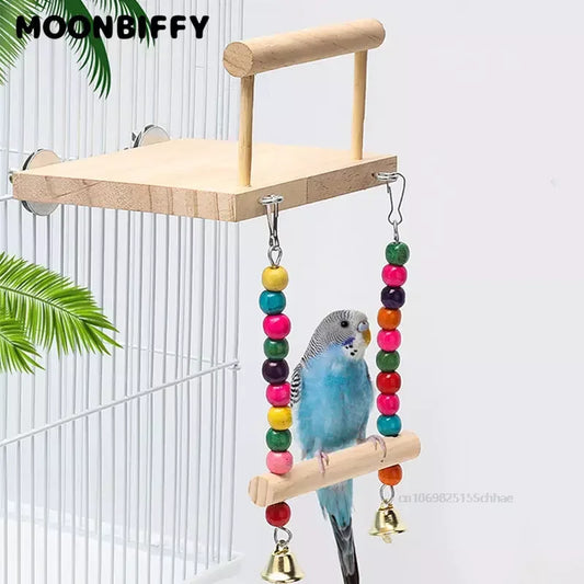 Bird Swing Toy Wooden Parrot Accessories Stand Playstand with Chewing Beads Cage Playground for Budgerigar Bird Toys 반려동물용품