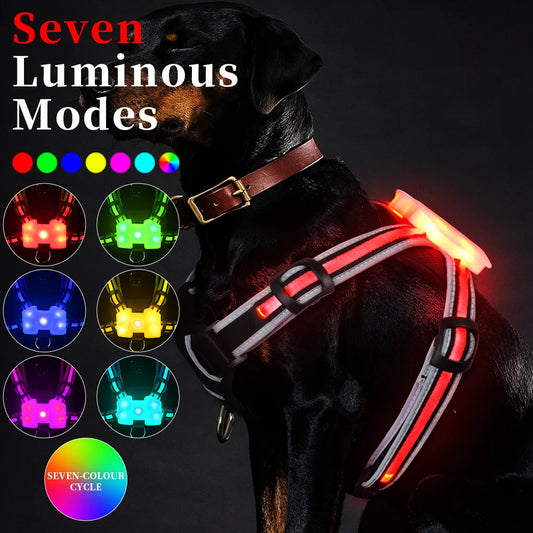 free airtag dogled harness Pet Products for Large 7 in 1 color Dog Harness  Glowing USB  Led Collar Puppy Lead Pets Vest