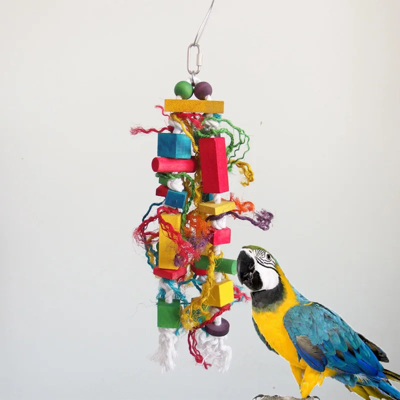 Bird Toys, Parrot Chewing Toy, Multicolored Wooden Blocks Tearing Toys for African Grey Cockatiel Conure Cockatoo and Medium Ama