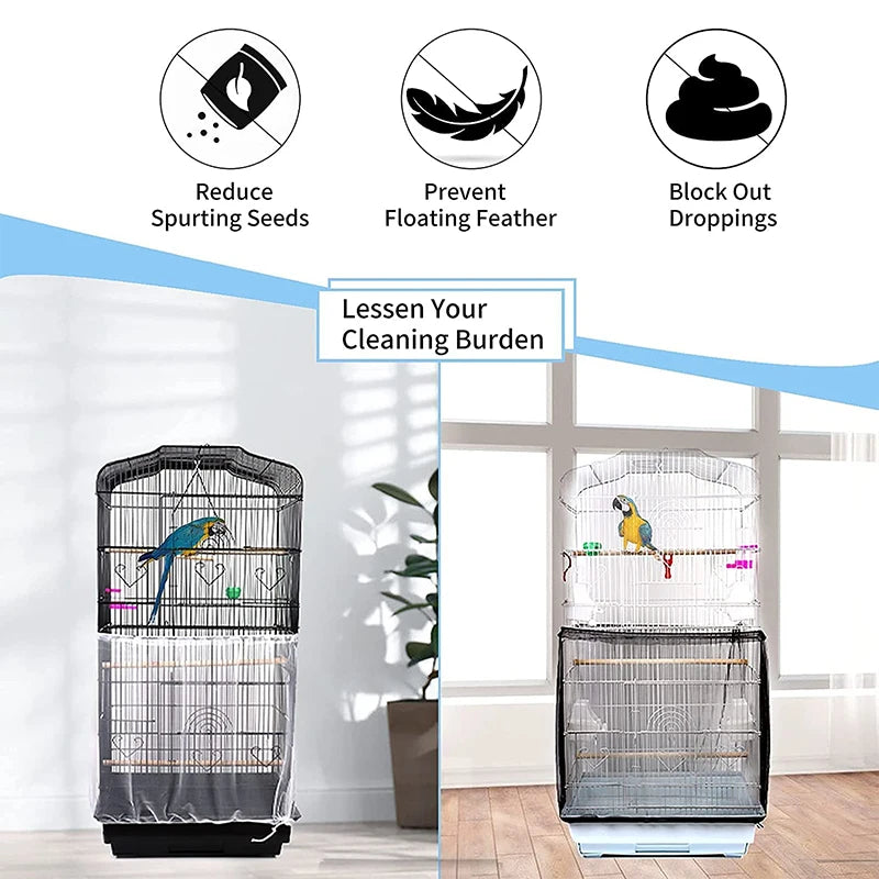 Universal Bird Cage Seed Catcher Guard Net Cover Parrot Nylon Mesh Net Cover Airy Cage Net Stretchy Skirt for Round Square Cages