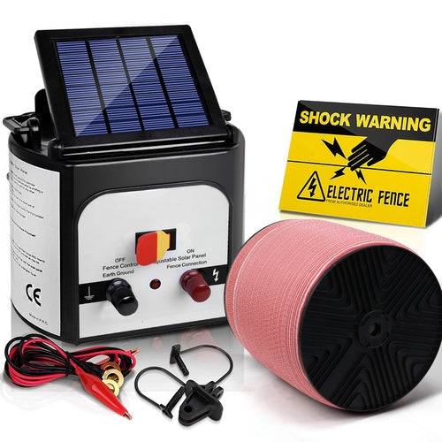 Giantz Electric Fence Energiser 8km Set Solar Powered Energizer +