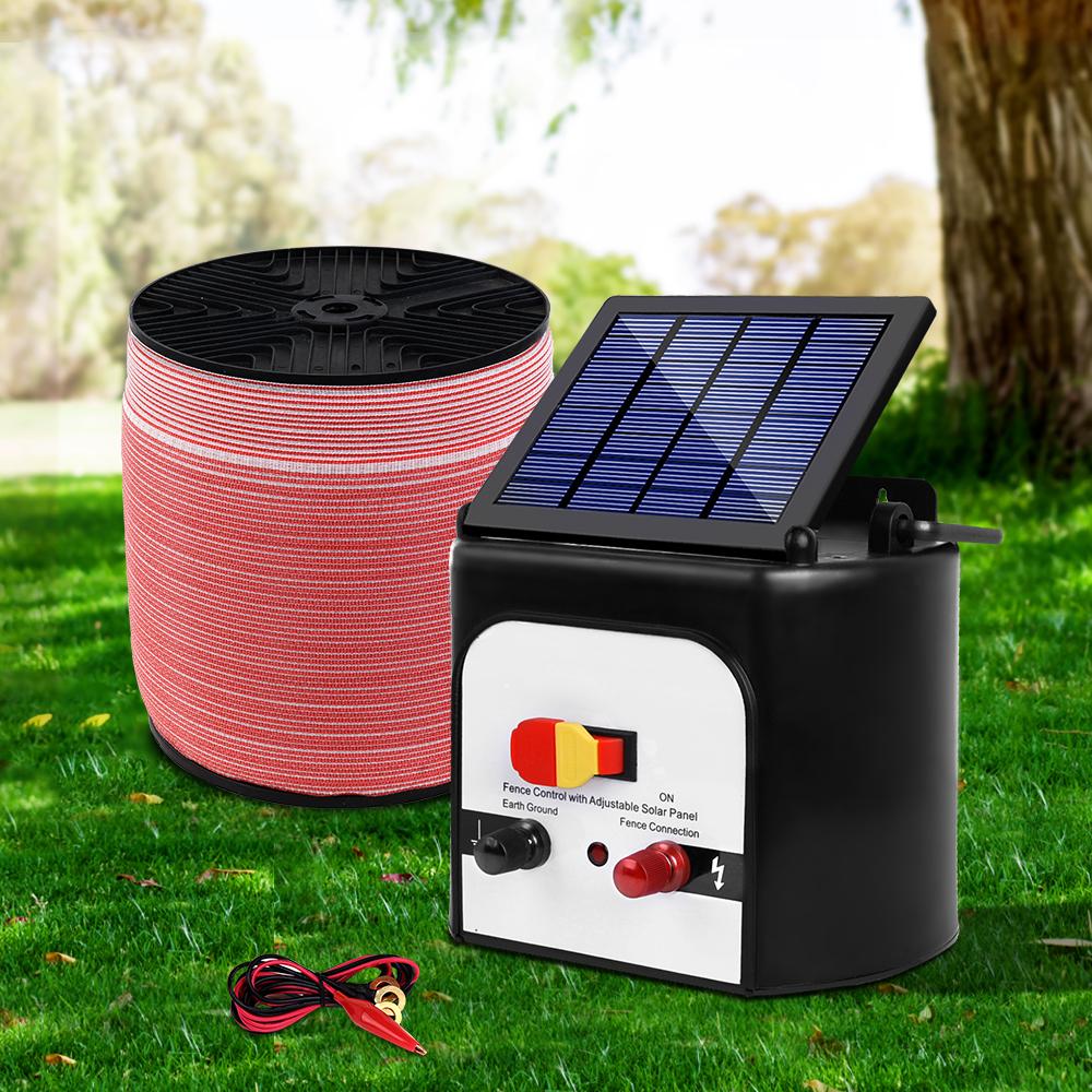 Giantz Electric Fence Energiser 8km Set Solar Powered Energizer +