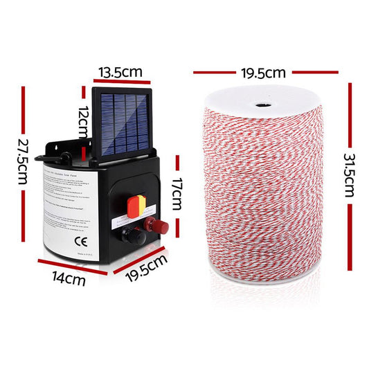 Giantz 3KM Solar Electric Fence Energiser Energizer 0.1J + 2000M Poly