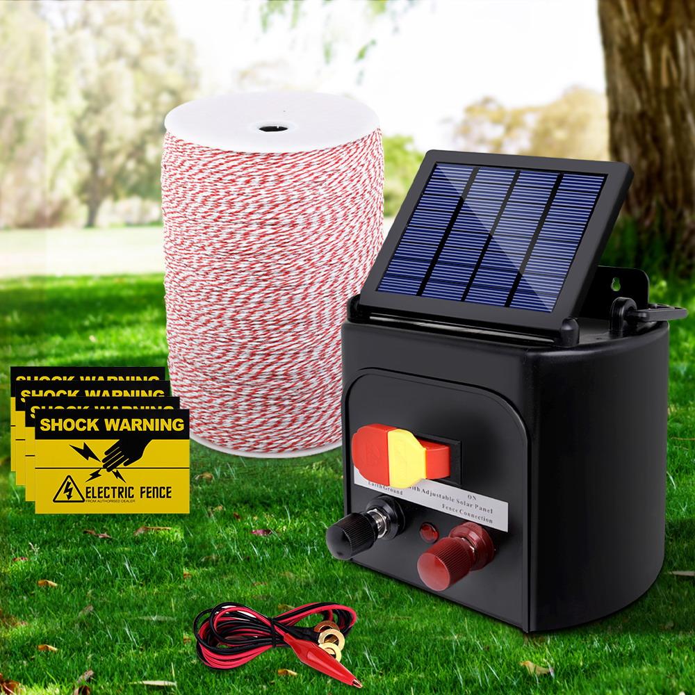 Giantz 3KM Solar Electric Fence Energiser Energizer 0.1J + 2000M Poly