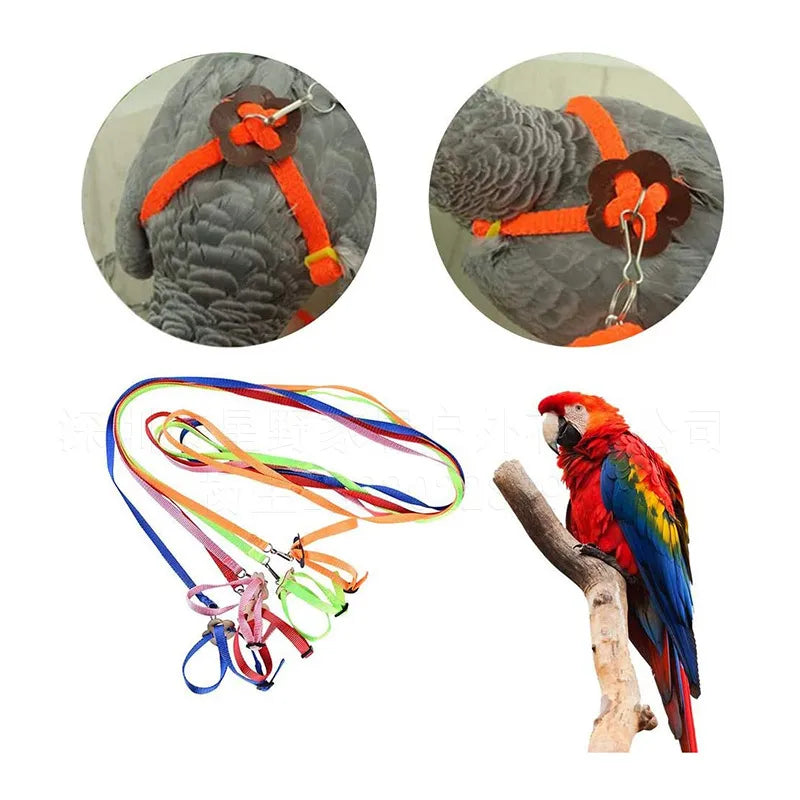 Anti-Bite Bird Harness Leash Set Parrot Harness Nylon Rope Adjustable Flying Training Design Suitable For Parrot Conures Bird