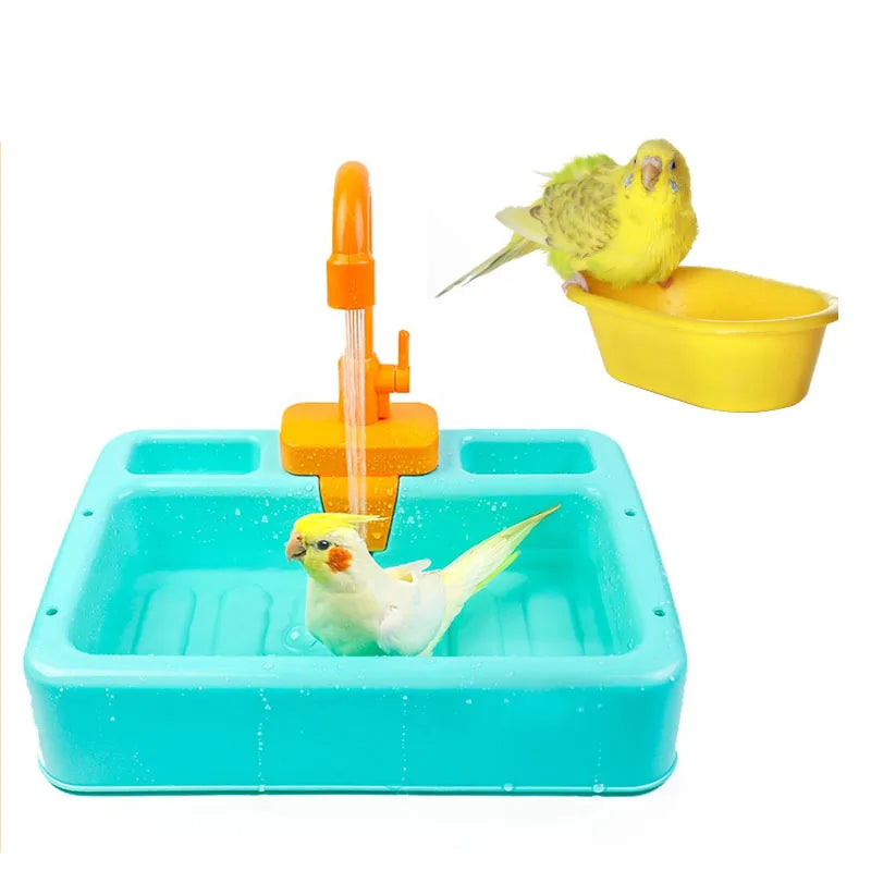 Parrot Shower Bird Bathtub Swimming Pool Parrot Bath Cage for Calopsita Parakeet Toys Cockatiel Bath Basin Faucet Parrot Corella