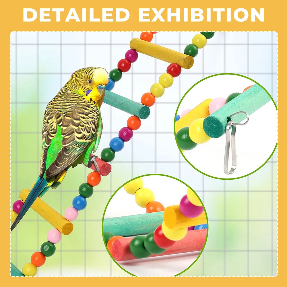 11Pcs Bird Cage Toys for Parrots Wood Birds Swing Reliable Chewable Bite Bridge Wooden Beads Shape Parrot Toy Bird Toys