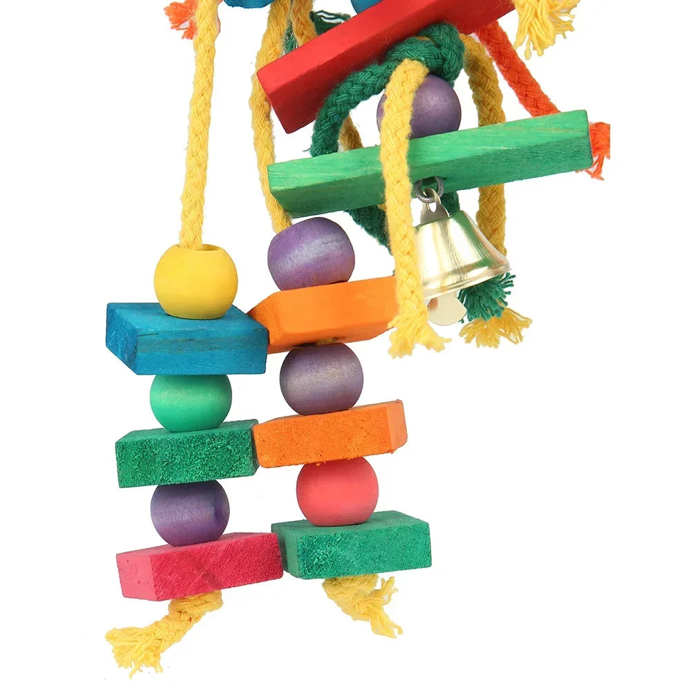 Colorful Parrot Chew Toys Natural Wooden Birds Perch Hanging Chewing Swings Cage Toy Pet Bird Climbing Ladder Game Supplies