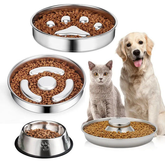 Pet supplies Slow food anti-choking bowl anti-fat dog basin cat bowl stainless steel water bowl neck guard eating tableware