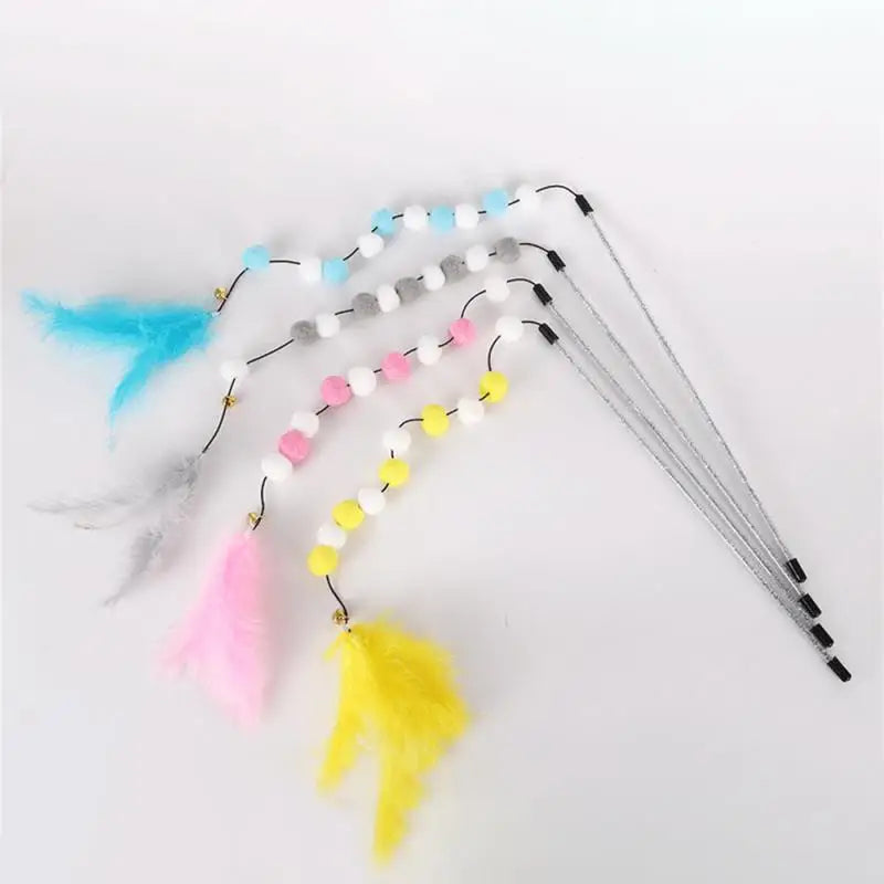 Funny Kitten Cat Teaser Interactive Toy Rod With Bell And Feather Toys For Cats Teaser Interactive Toy Rod Pet Cats Toys Stick