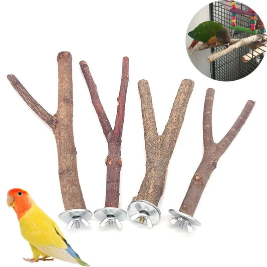 Natural Wood Pet Parrot Raw Wood Fork Tree Branch Stand Rack Squirrel Bird Hamster Branch Perches Chew Bite Toys Pet Accessories