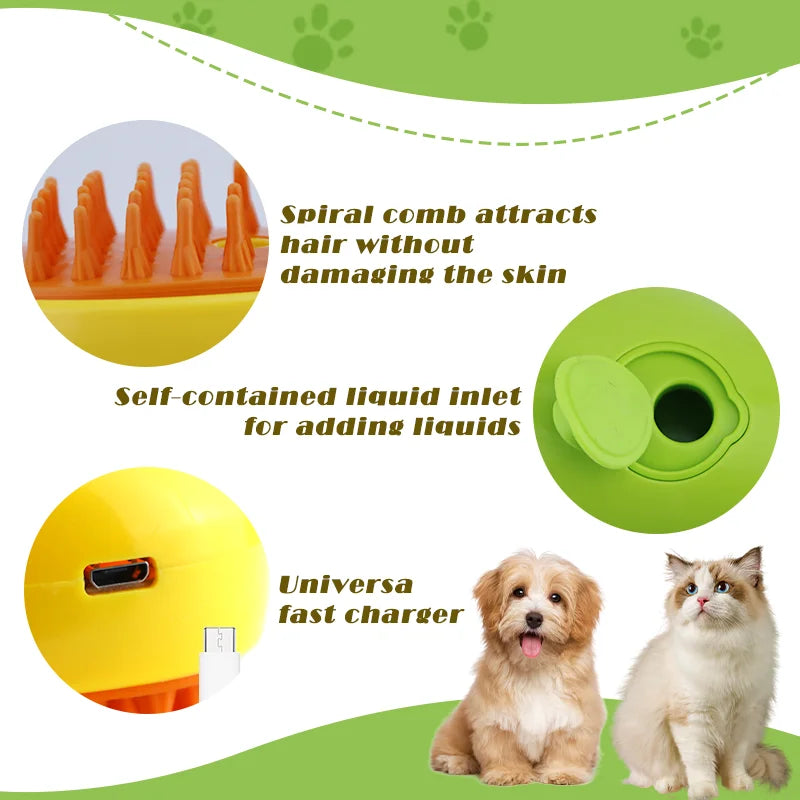 Cat Steamy Brush Dog Massage Comb 3 In 1 Pet Steamy Brush Electric Water Spray Hair Removal Grooming Brush Cat Dog Accessories