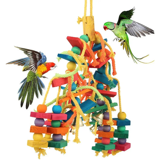 Colorful Parrot Chew Toys Natural Wooden Birds Perch Hanging Chewing Swings Cage Toy Pet Bird Climbing Ladder Game Supplies