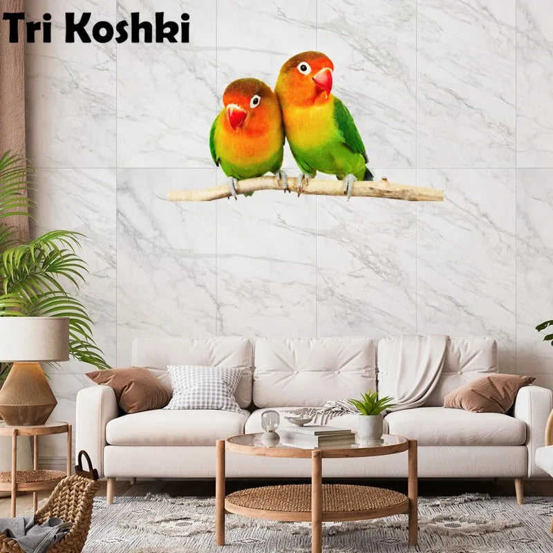 Tri koshki RC026 Animal Bird Green-Red Parrot Family Wall Sticker Waterproof PVC Decoration Door Living Room Kids Room