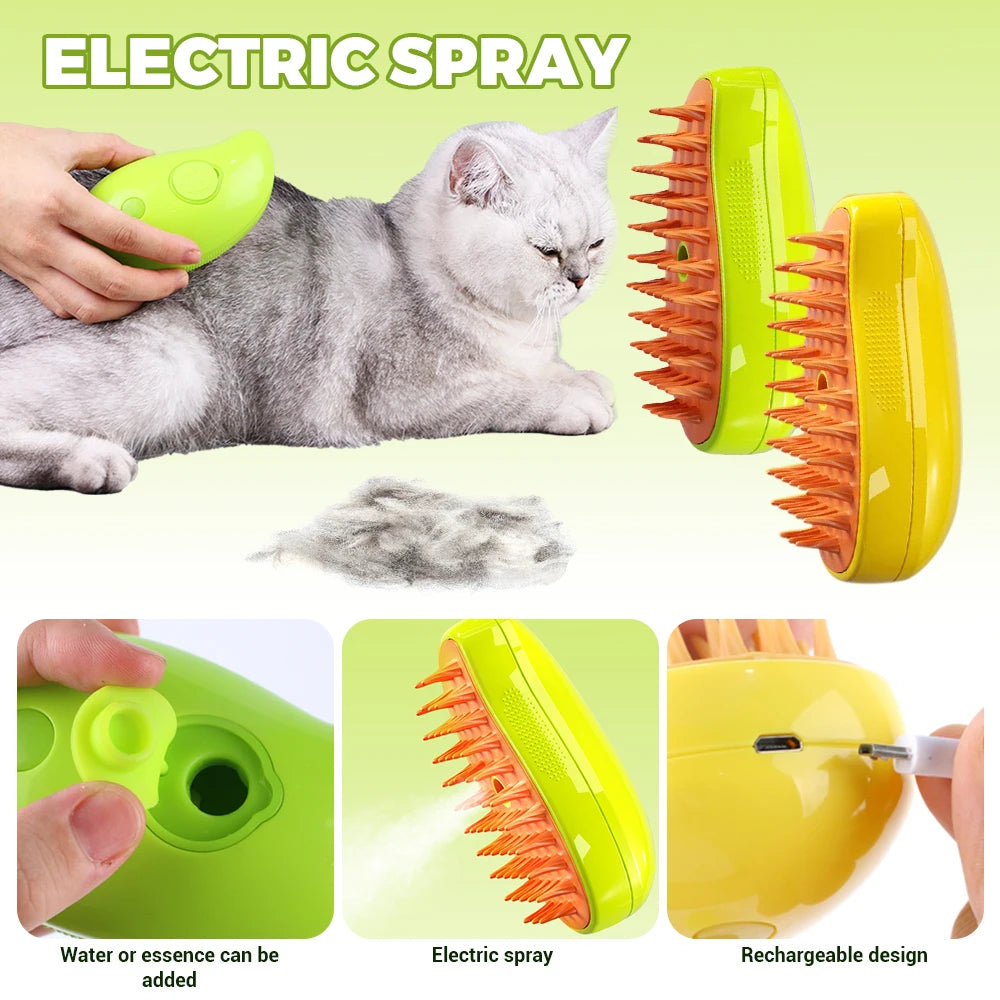 Steamy Dog Brush Electric Spray Cat Hair Brush 3 In1 Dog Steamer Brush For Massage Pet Grooming Removing Tangled and Loose Hair