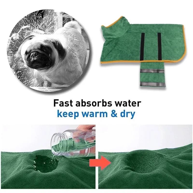 Dog Bathrobe Microfiber Quick Drying Bathrobe Bath Towels for Small Medium Large Dogs Cats Pet Clohtes Coat Dog Accessories