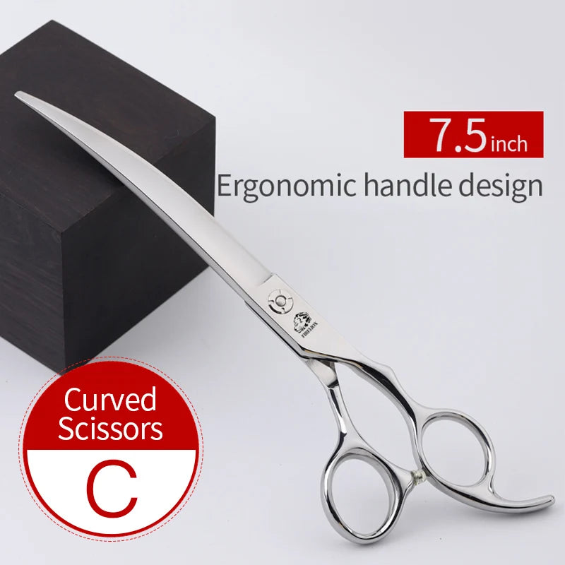 Pet Grooming Scissors FIRELION 7.0/7.5/8.0 Inch 440c Steel Professional Dog Grooming Shears Animal Curved Scissors for Dogs Hair