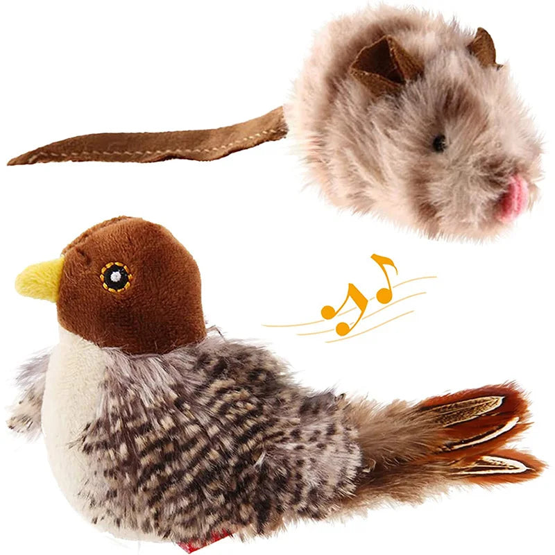 Pet Cat Toy Sparrow Insects Mouse Shaped Bird Simulation Sound Oft Stuffed Toy Pet Interactive Sounding Plush Doll Pet Supplies