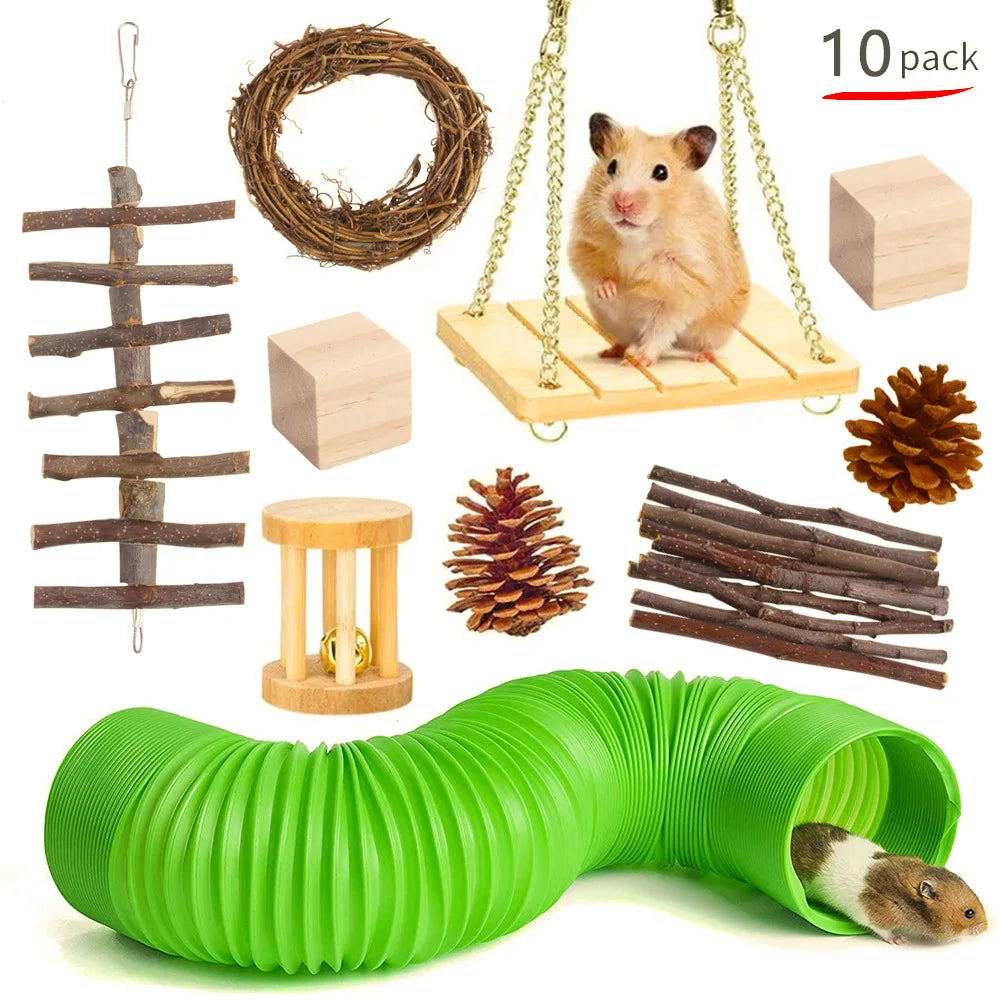 Combination Hamsters Rabbit Rat Toys Hamster Toys Set Pet Rabbit Guinea Pig Parrot Play Molar Wooden Supplies