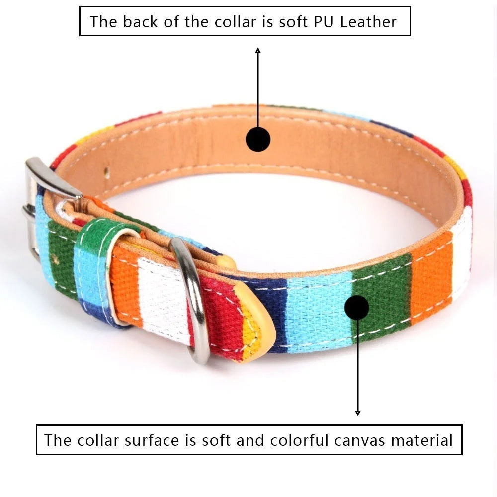 Pet Product Padded Big Dog Collar Personalized Canvas&Leather Puppy Cat Necklace for Small Medium Large Dog Chihuahua Collars