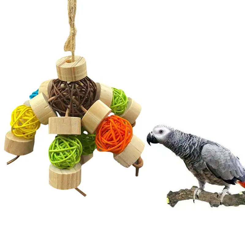 Bird Chew Toy Block Knots Tearing Toy Multicolored Rattan Ball Parrot Chewing Toy For Macaws cokatoos African Grey Parrot toys