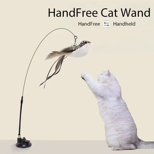 Interactive Cat Toy Handfree Cat Stick Playing Kitten Playing Teaser Wand Toy Suction Cup Bird/Feather Cat Wand Pet Supplies