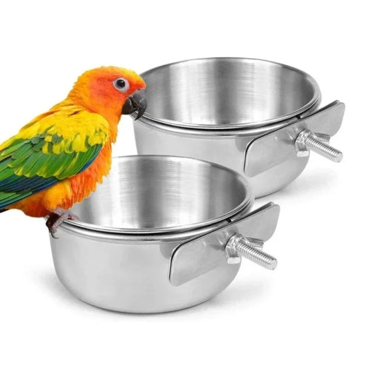 Removable Bird Feeder Bowl for Cage Stainless Steel Dish Parrot Food Bowl Drinker Feeding Cup Drinker for Small Animal Bird Cage