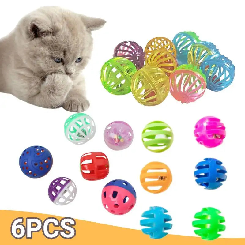 6pcs Toys for Cats Ball with Bell Playing Chew Rattle Scratch Plastic Ball Interactive Cat Training Toys Cat Toy Pet Supplies