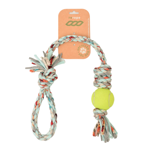 Rerope Looper Barrel with Tennis Ball Upcycled Textile Rope Dog Toys