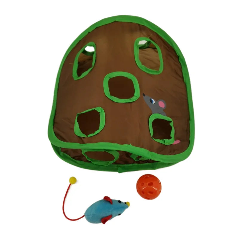 Pet Cat Mice Game Intelligence Toy Bell Tent With 9 Hole Cats Playing Tunnel Foldable Mouse Hunt Toys Keeps Kitten Active Pets