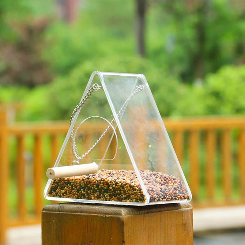 Newest Acrylic Bird Feeder Food Box Anti-scatter Parrot Feeder With Stand Birds Feeding Supplies Hanging Feeding Box Outdoor