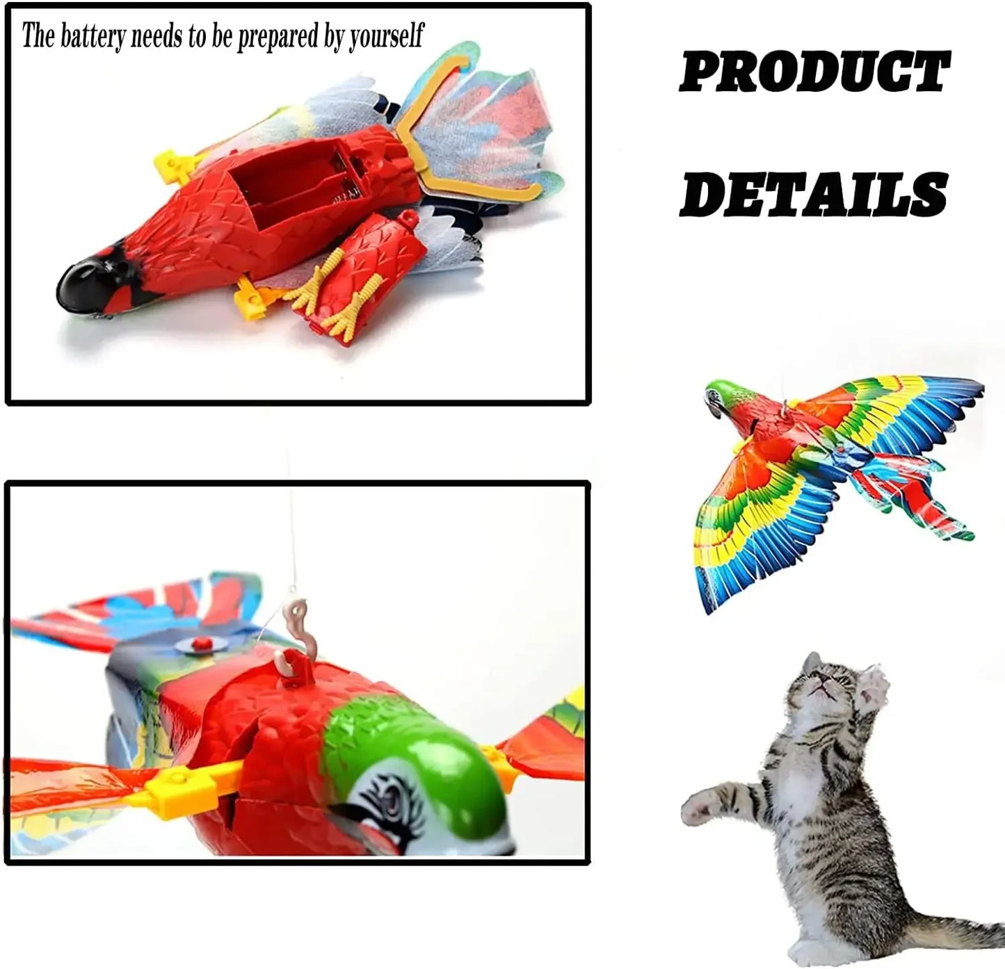 Electric Flying Bird Cat Toy Bird Simulation Interactive Hanging Parrot Eagle Flying Toy For Cats Relieve Boredom Teasing Toys