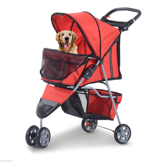 PawHut Deluxe Folding Pet Stroller 3 Wheel Dog Cat Carrier Strolling