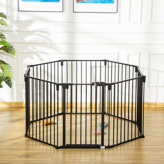 PawHut Pet Safety Gate 6-Panel Playpen Fireplace Christmas Tree Steel