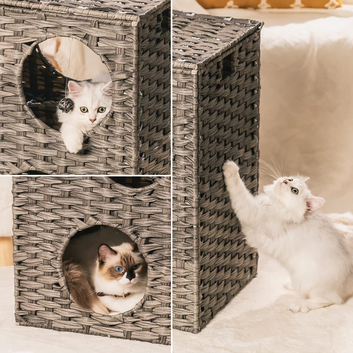 MEWOOFUN Cat House Wicker Cat Bed for Indoor Cats Woven Rattan Cat