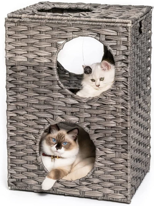 MEWOOFUN Cat House Wicker Cat Bed for Indoor Cats Woven Rattan Cat