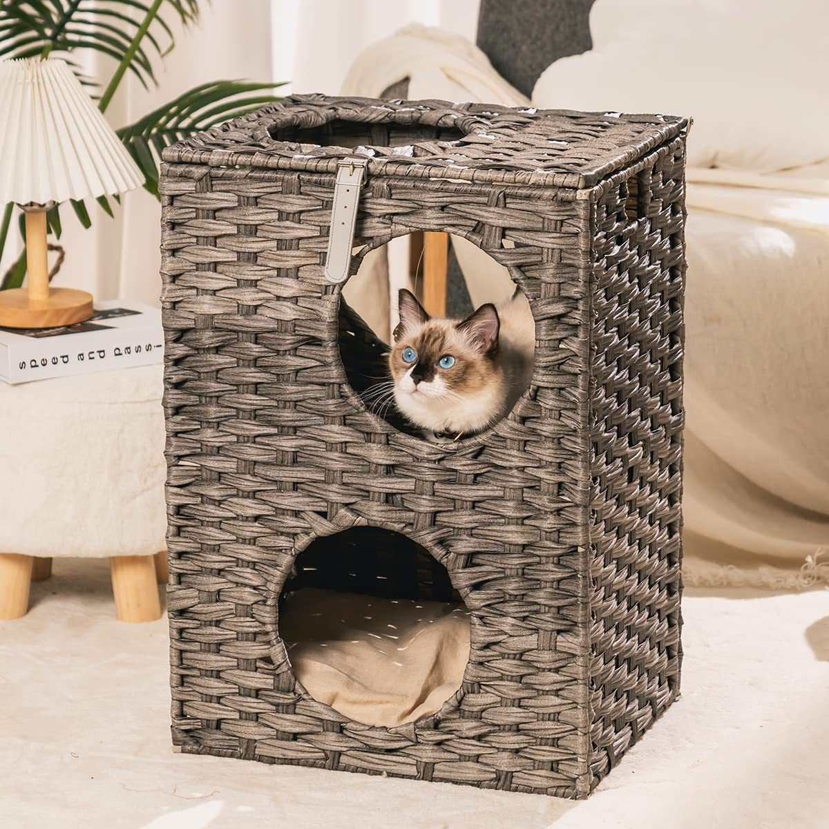 MEWOOFUN Cat House Wicker Cat Bed for Indoor Cats Woven Rattan Cat