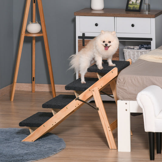 PawHut Wood Pet Stairs 2 In 1 Convertible Dog Steps and Carpeted Ramp