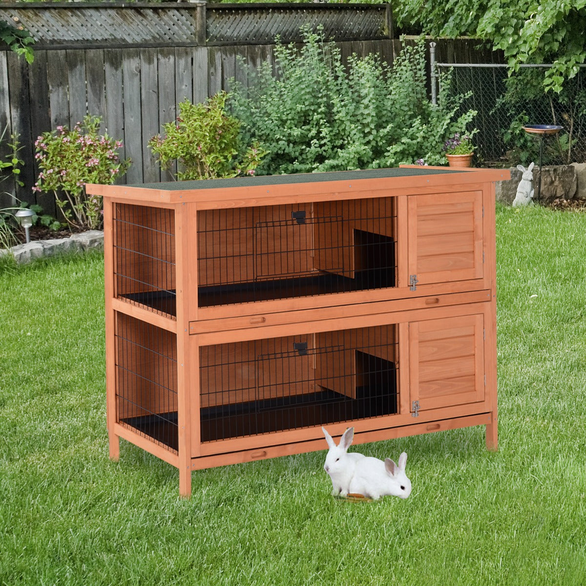 PawHut Rabbit Hutch Bunny Chicken Pet House Wooden Coop Run Habitat