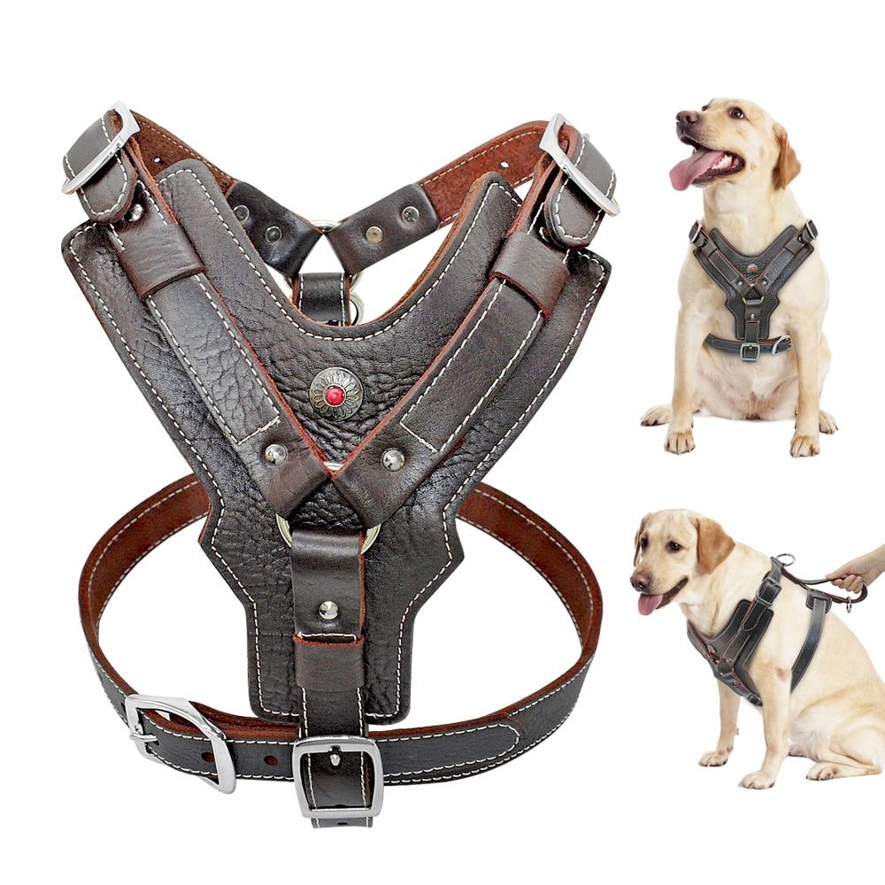 Durable Dog Harness Large Dogs Genuine Leather Harnesses Pet Training