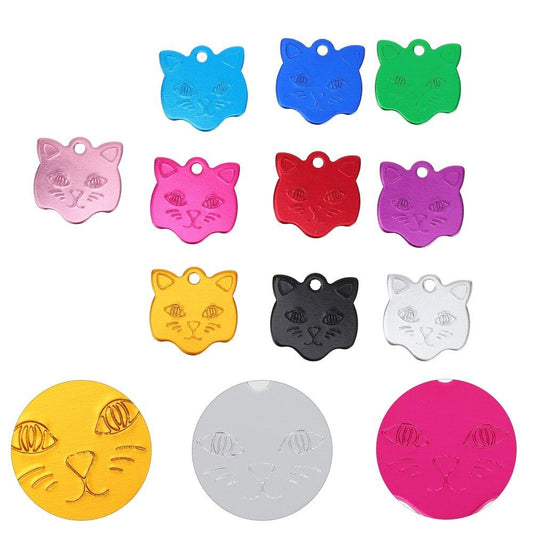 10 Pcs Pet ID Tags Personalized Dog Tags Aluminium Cat Head Shape